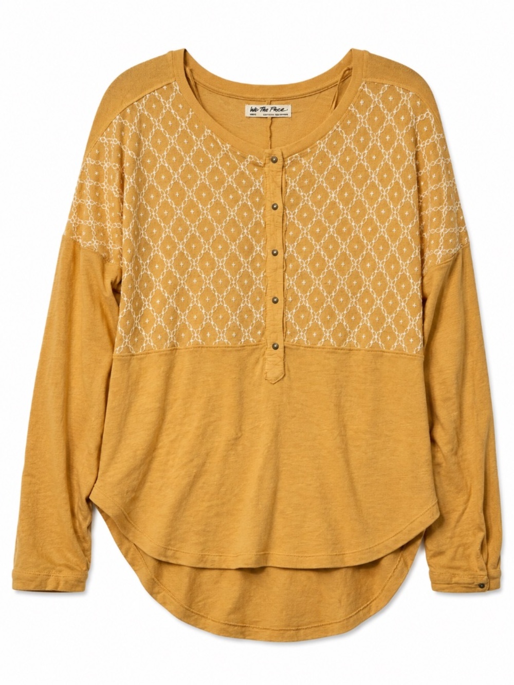 Free People We The Free Embroidered Shoulder Henley Top Mustard Oversized Small